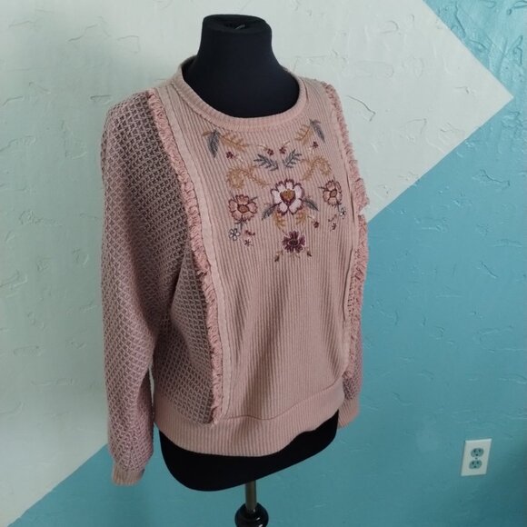 Knox Rose Pink Embroidered Floral Knit Sweatshirt - Picture 4 of 9